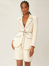 Flap Pocket Contrast Binding Belted Blazer & Shorts